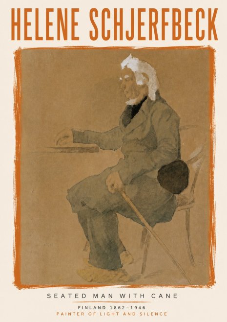 Helene Schjerfbeck Seated Man with Cane No6 - Póster