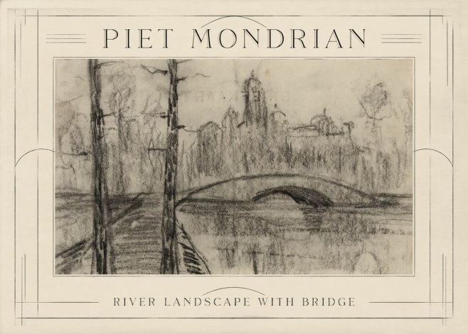 Piet Mondrian River Landscape with Bridge No1 - Póster
