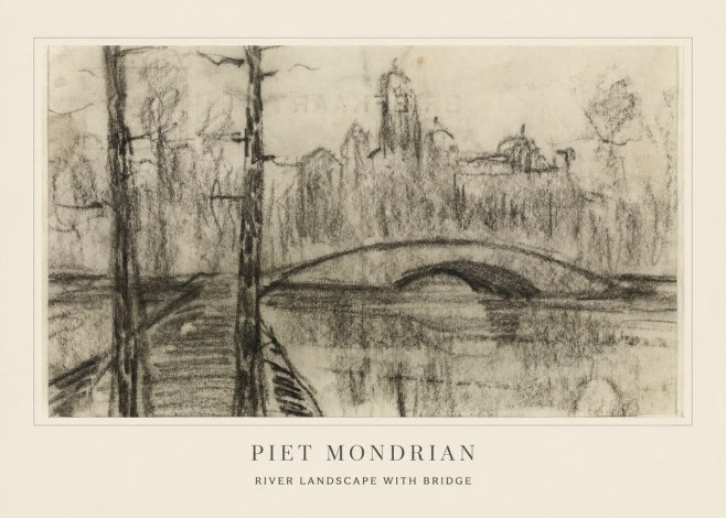 Piet Mondrian River Landscape with Bridge No4 - Póster