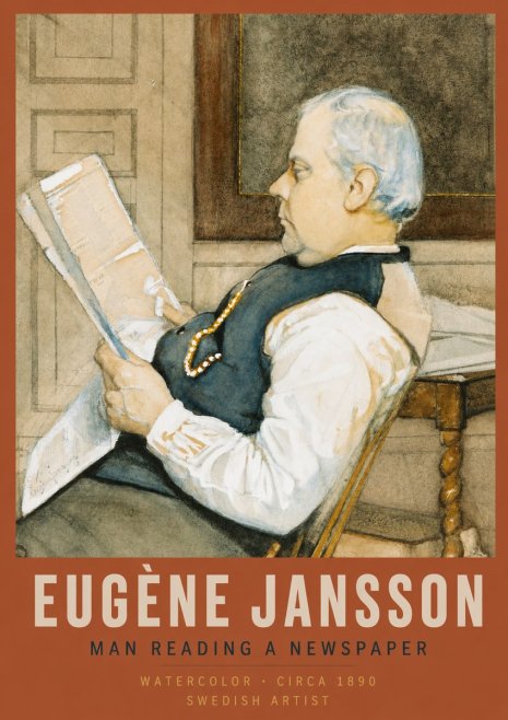 Eugène Jansson Man Reading a Newspaper No2 - Póster