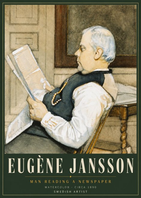 Eugène Jansson Man Reading a Newspaper No4 - Póster
