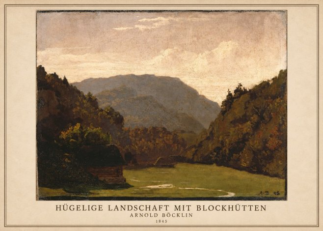 Arnold Böcklin Hügelige Landschaft Mit Blockhütten No1 - Póster