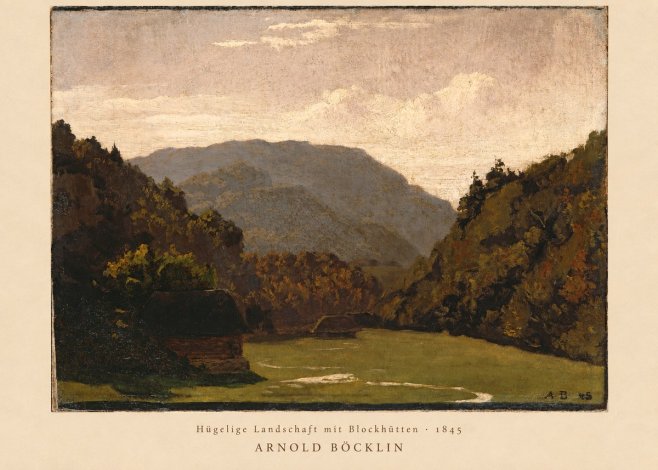 Arnold Böcklin Hügelige Landschaft Mit Blockhütten No2 - Póster