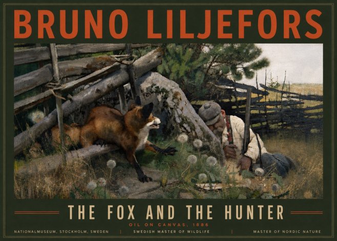 Bruno Liljefors The Fox and the Hunter No6 - Póster