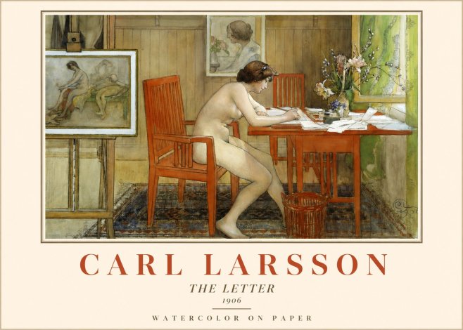 Carl Larsson Interior with a Nude Writing No2 - Póster