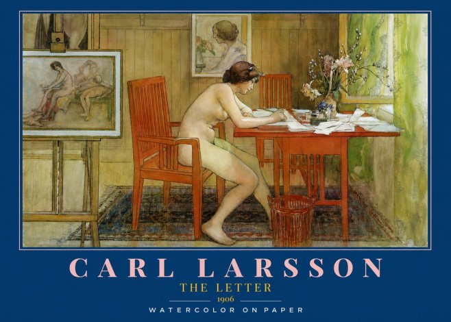 Carl Larsson Interior with a Nude Writing No3 - Póster