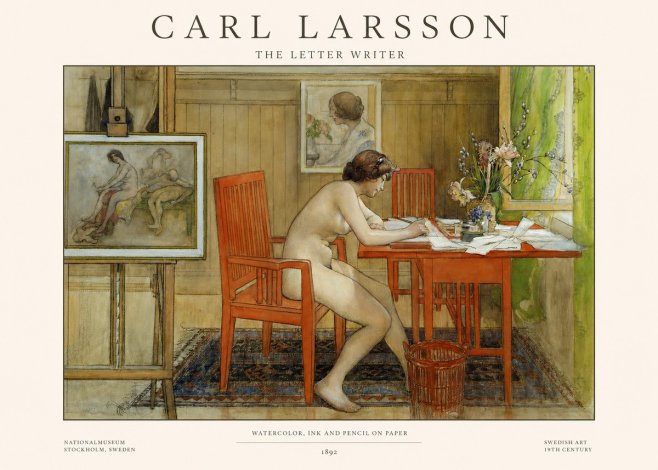 Carl Larsson Interior with a Nude Writing No4 - Póster