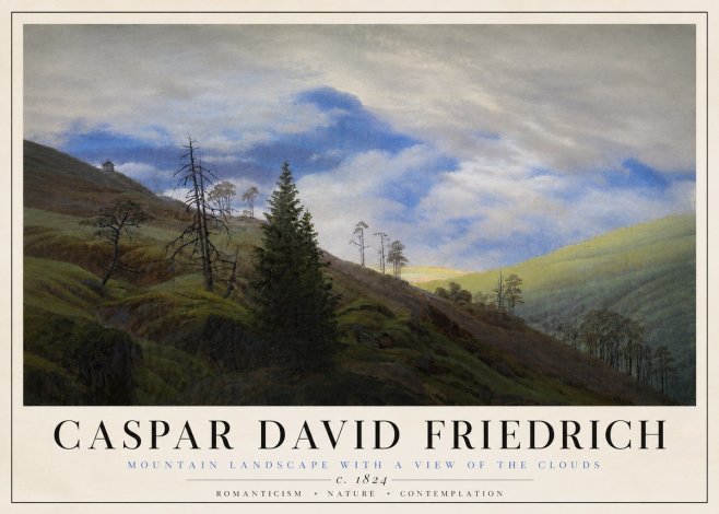 Caspar David Friedrich Mountain Landscape with a View of the Clouds No4 - Póster