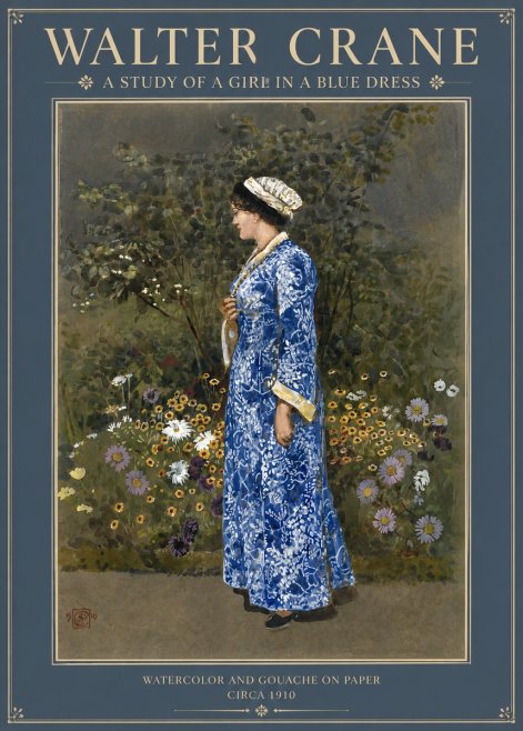 Walter Crane A Study of a Girl in a Blue Dress No2 - Póster