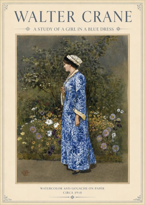 Walter Crane A Study of a Girl in a Blue Dress No3 - Póster