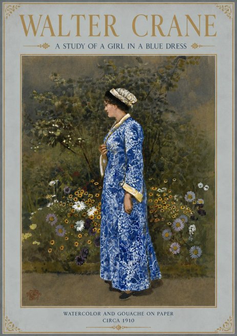 Walter Crane A Study of a Girl in a Blue Dress No6 - Póster
