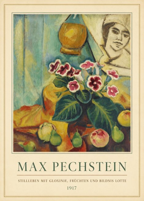 Max Pechstein Stillleben Mit Gloxinie, Früchten Und Bildnis Lotte No4 - Póster