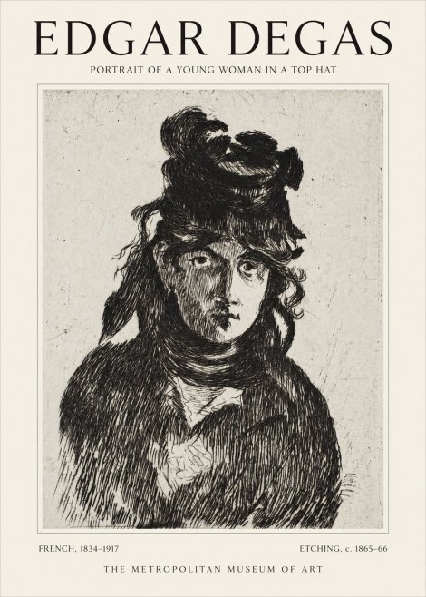 Edgar Degas Portrait of a Young Woman in a Top Hat No1 - Póster
