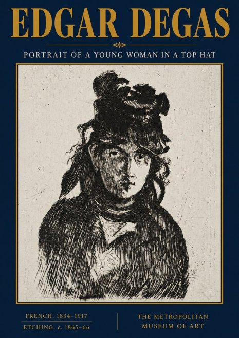 Edgar Degas Portrait of a Young Woman in a Top Hat No3 - Póster