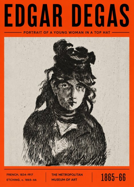 Edgar Degas Portrait of a Young Woman in a Top Hat No6 - Póster