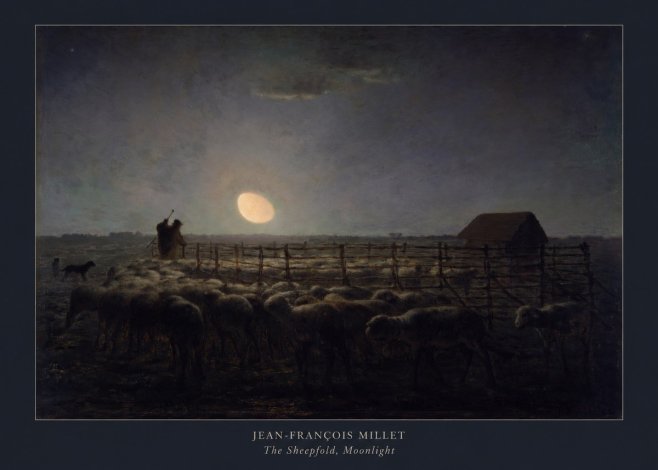 Jean-François Millet The Sheepfold, Moonlight No5 - Póster