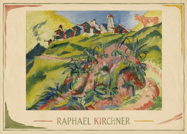 Raphael Kirchner Hillside Dwellings with Alpine Cow No2 - Póster
