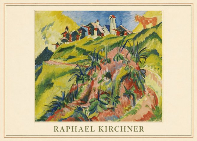 Raphael Kirchner Hillside Dwellings with Alpine Cow No4 - Póster