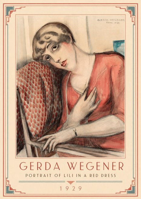 Gerda Wegener Portrait of Lili in a Red Dress No1 - Póster