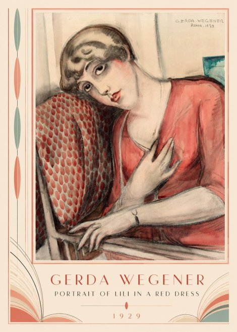 Gerda Wegener Portrait of Lili in a Red Dress No3 - Póster