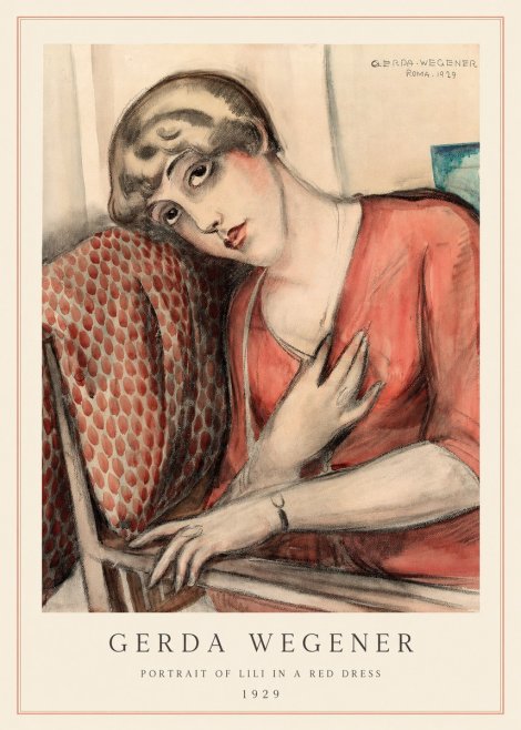 Gerda Wegener Portrait of Lili in a Red Dress No4 - Póster
