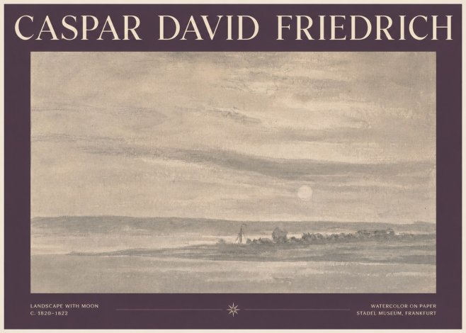Caspar David Friedrich Landscape with Moon No3 - Póster