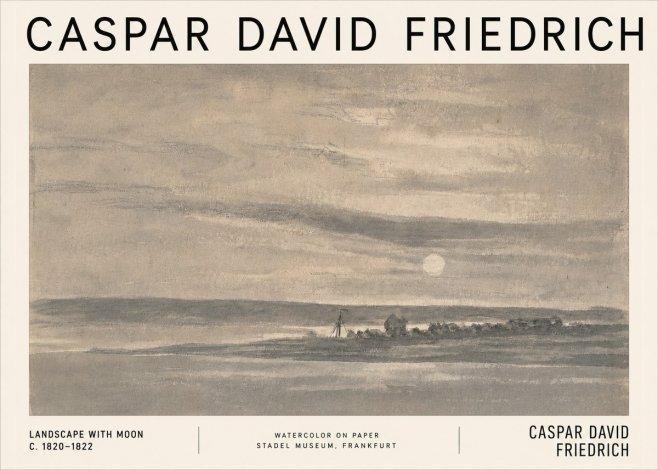 Caspar David Friedrich Landscape with Moon No5 - Póster