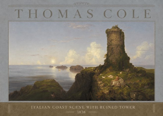 Thomas Cole Italian Coast Scene with Ruined Tower II No3 - Póster