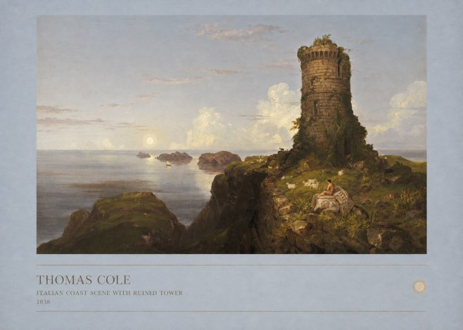 Thomas Cole Italian Coast Scene with Ruined Tower II No6 - Póster