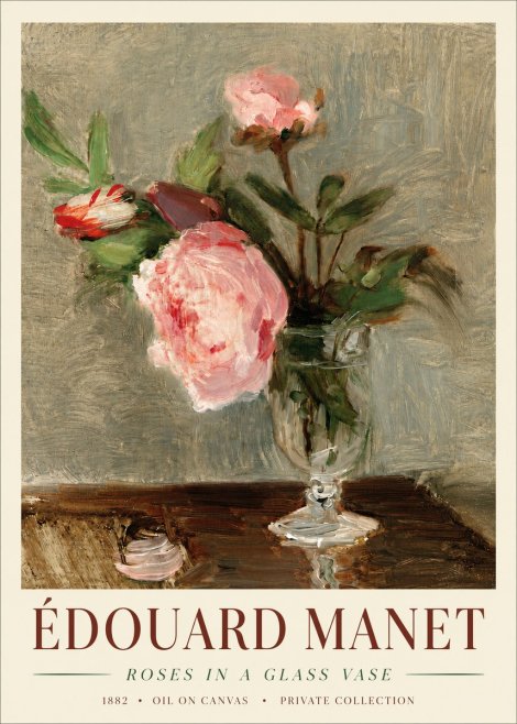 Édouard Manet Roses in a Glass Vase No4 - Póster