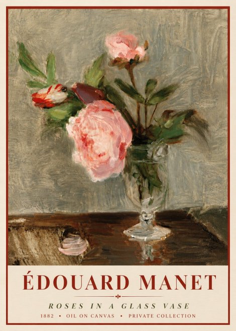 Édouard Manet Roses in a Glass Vase No6 - Póster