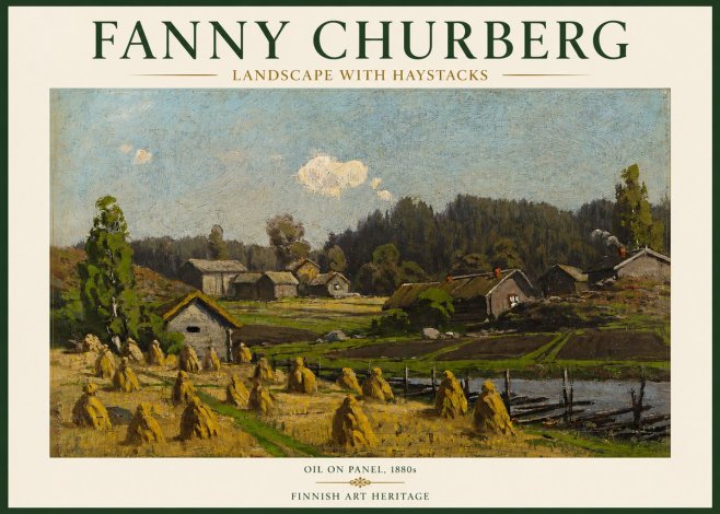 Fanny Churberg Landscape with Haystacks No3 - Póster