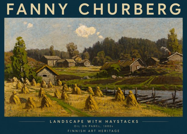 Fanny Churberg Landscape with Haystacks No5 - Póster