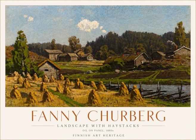 Fanny Churberg Landscape with Haystacks No6 - Póster