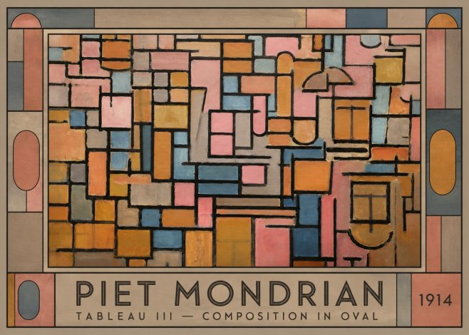 Piet Mondrian Tableau Iii — Composition in Oval No1 - Póster