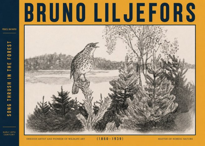 Bruno Liljefors Song Thrush in the Forest No3 - Póster