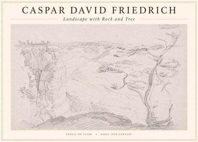 Caspar David Friedrich Landscape with Rocks and a Tree No4 - Póster