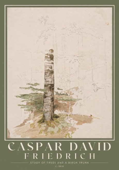 Caspar David Friedrich Study of Trees and a Birch Trunk No2 - Póster