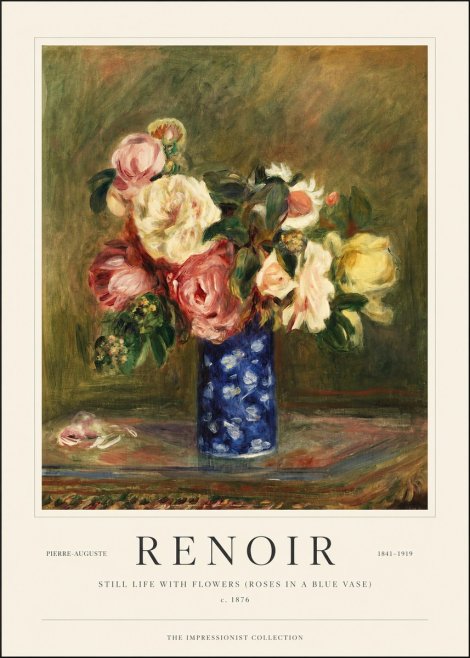 Renoir Still Life with Flowers (Roses in a Blue Vase) No1 - Póster