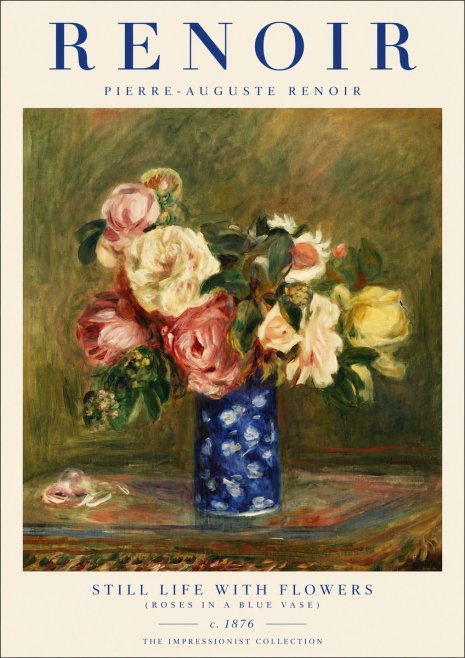 Renoir Still Life with Flowers (Roses in a Blue Vase) No3 - Póster