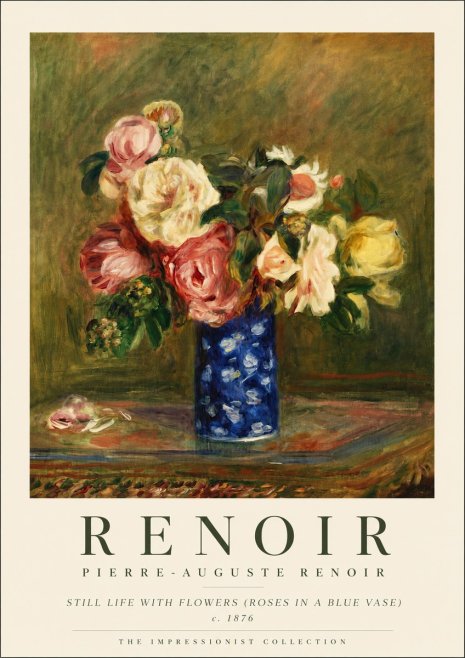 Renoir Still Life with Flowers (Roses in a Blue Vase) No5 - Póster