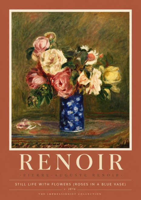 Renoir Still Life with Flowers (Roses in a Blue Vase) No6 - Póster