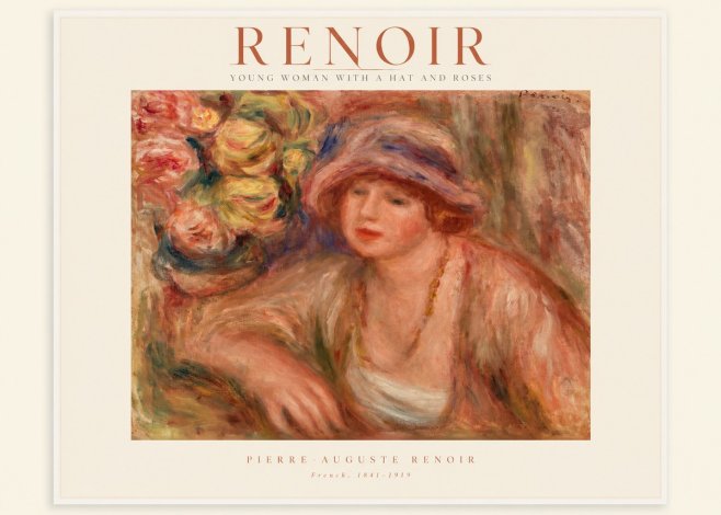 Renoir Young Woman with a Hat and Roses No1 - Póster