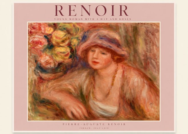 Renoir Young Woman with a Hat and Roses No2 - Póster