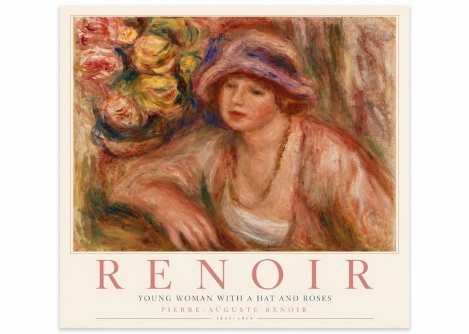 Renoir Young Woman with a Hat and Roses No4 - Póster