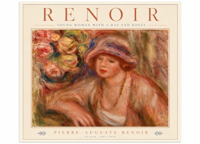Renoir Young Woman with a Hat and Roses No5 - Póster