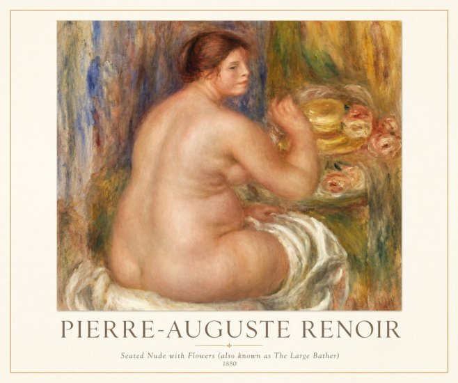 Renoir Seated Nude with Flowers (Also Known as the Large Bather) No1 - Póster