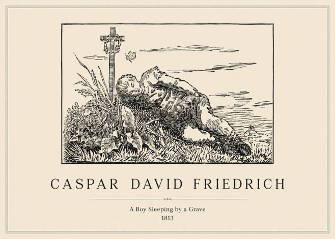 Caspar David Friedrich A Boy Sleeping by a Grave No1 - Póster