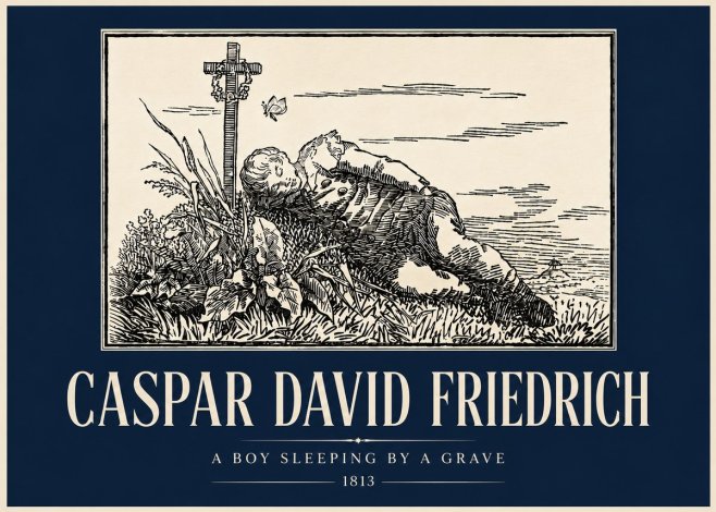 Caspar David Friedrich A Boy Sleeping by a Grave No4 - Póster