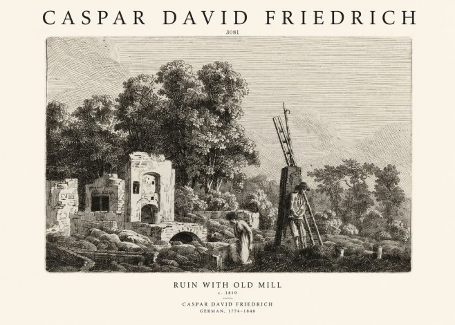 Caspar David Friedrich Ruin with Old Mill No1 - Póster